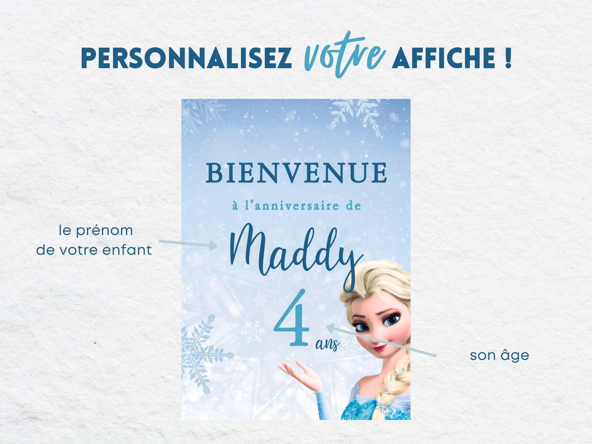 Affiche bienvenue personnalisée LA REINE DES NEIGES