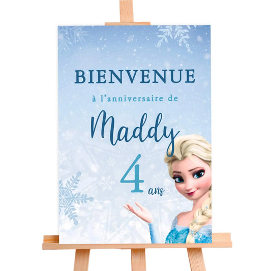 Affiche bienvenue anniversaire personnalisée LA REINE DES NEIGES