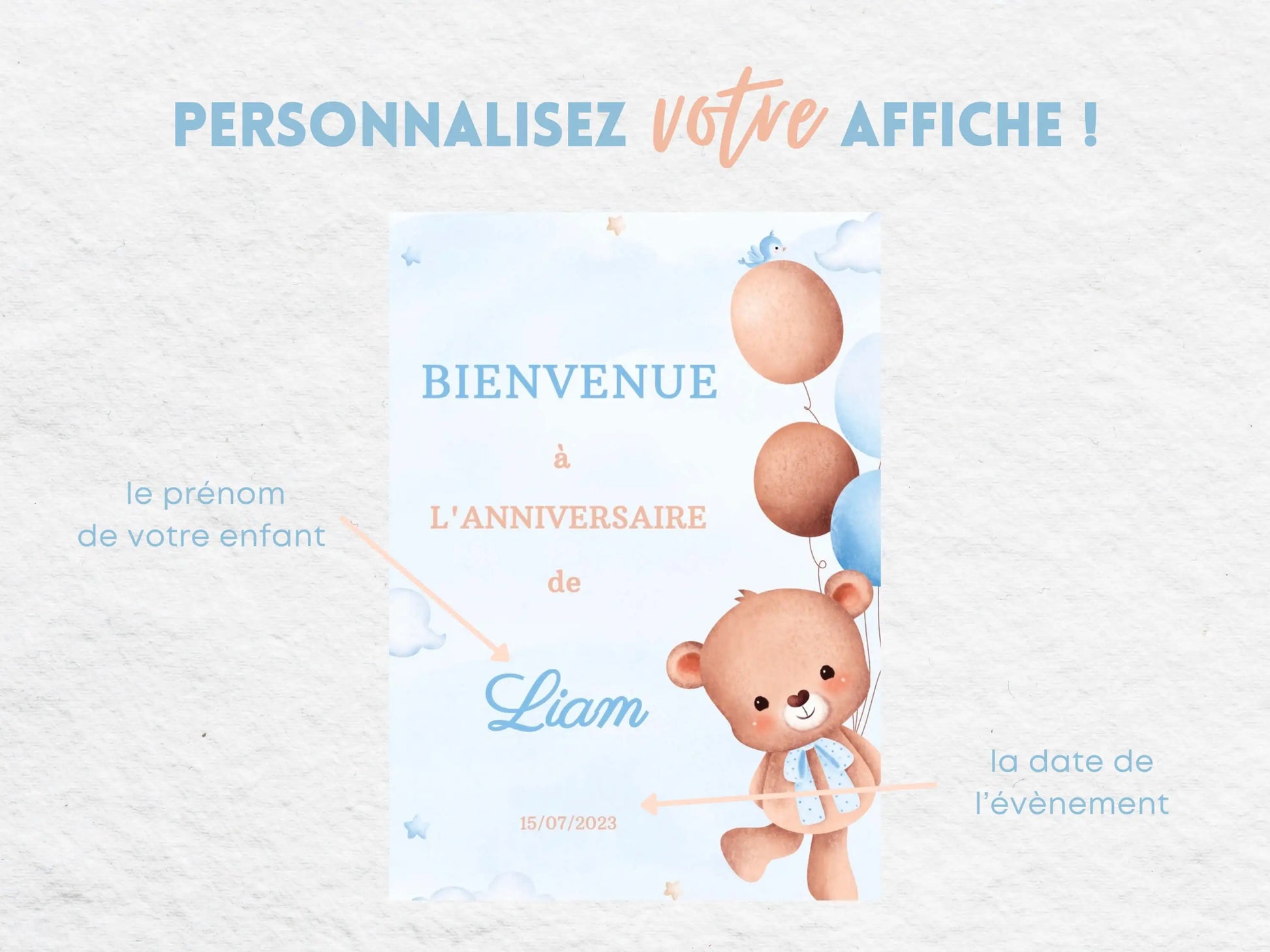 Affiche bienvenue personnalisée OURSON BLEU