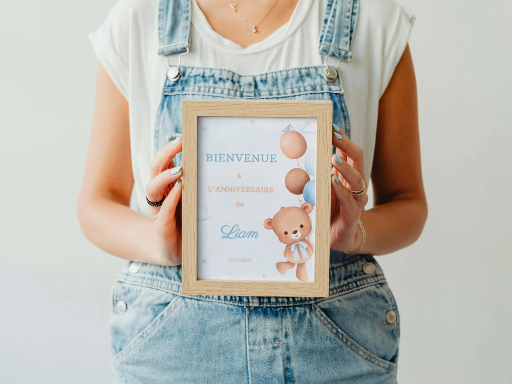 Affiche bienvenue personnalisée OURSON BLEU