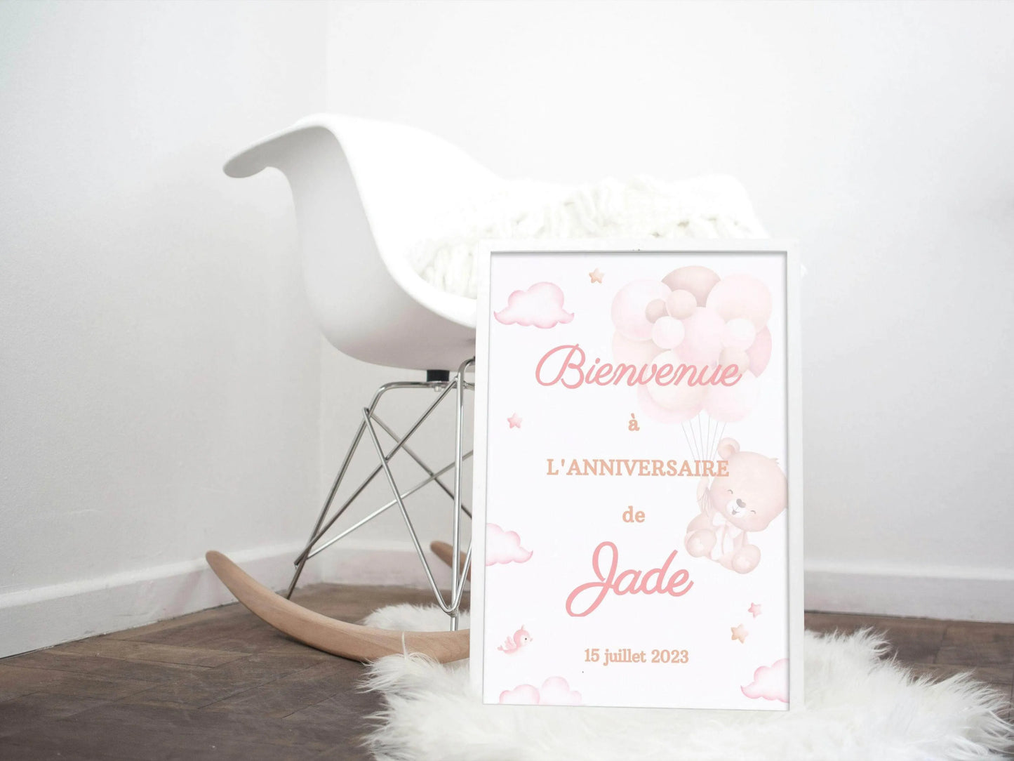 Affiche bienvenue personnalisée OURSON ROSE