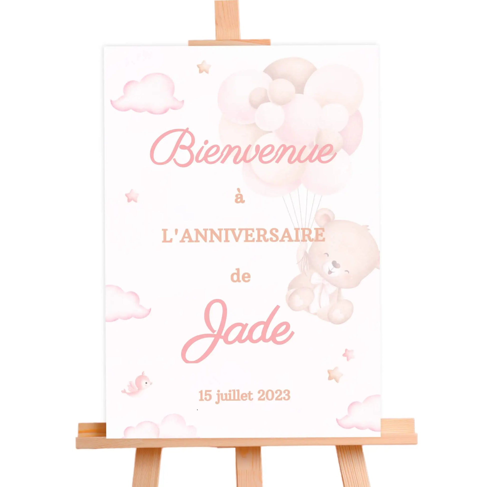 Affiche bienvenue personnalisée OURSON ROSE
