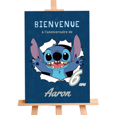 Affiche bienvenue personnalisée STITCH bleue
