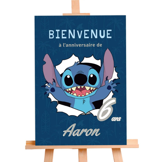 Affiche bienvenue personnalisée STITCH bleue