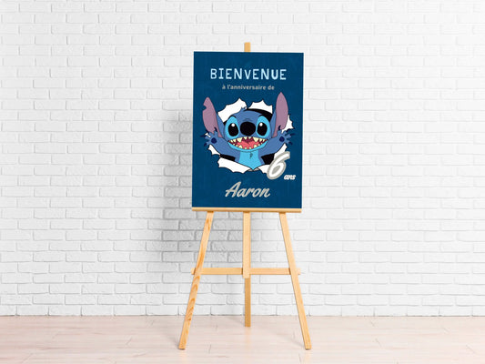 Affiche bienvenue personnalisée STITCH bleue