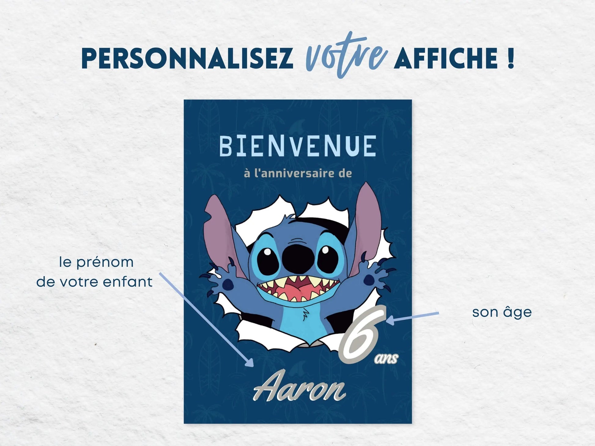 Affiche bienvenue personnalisée STITCH bleue