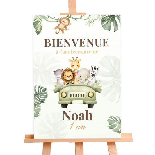Affiche bienvenue personnalisée anniversaire JUNGLE safari animaux