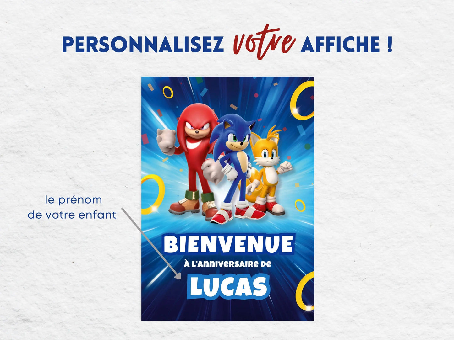 Affiche bienvenue personnalisée anniversaire SONIC