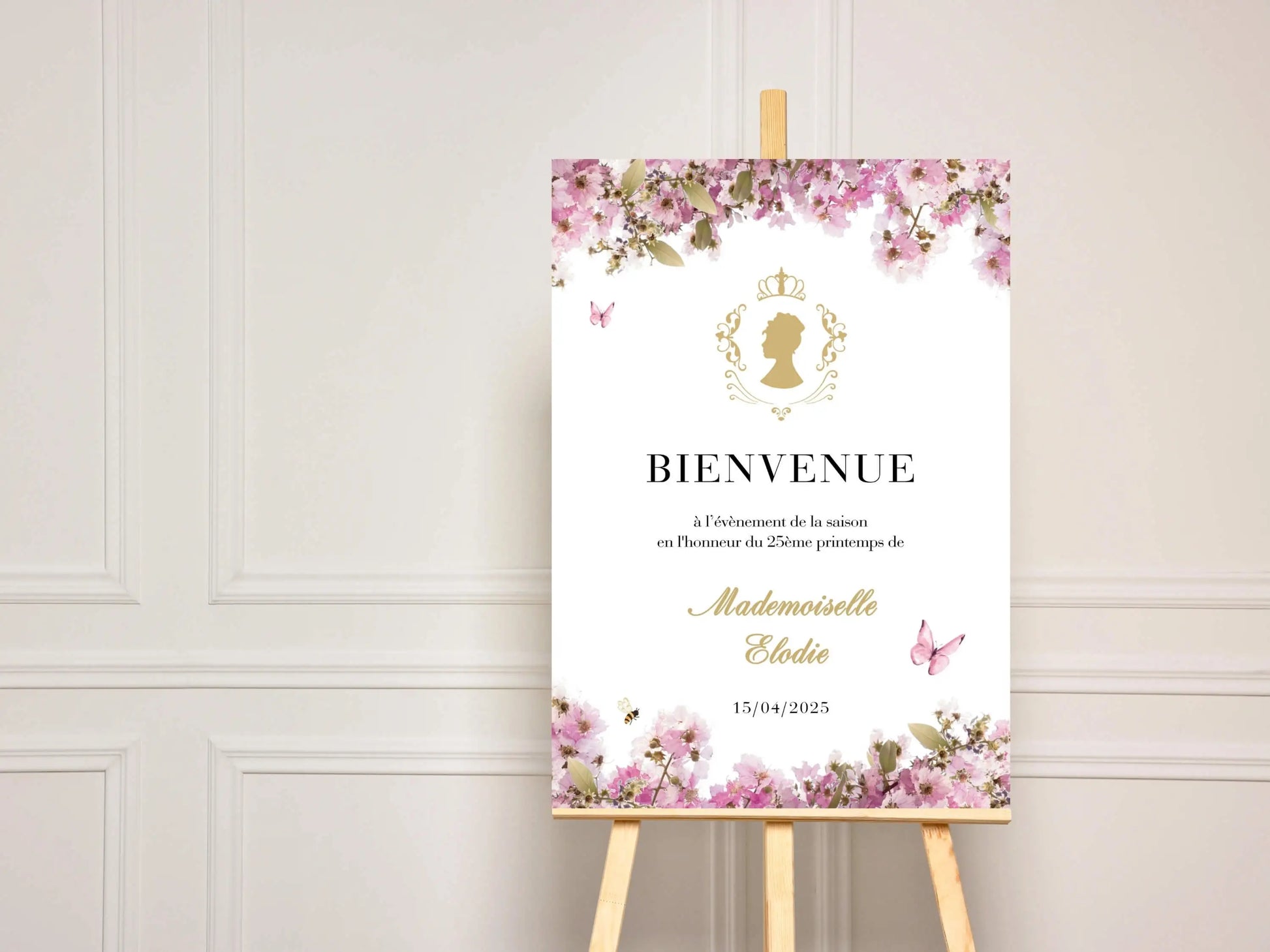 Affiche bienvenue personnalisée avec fleurs BRIDGERTON