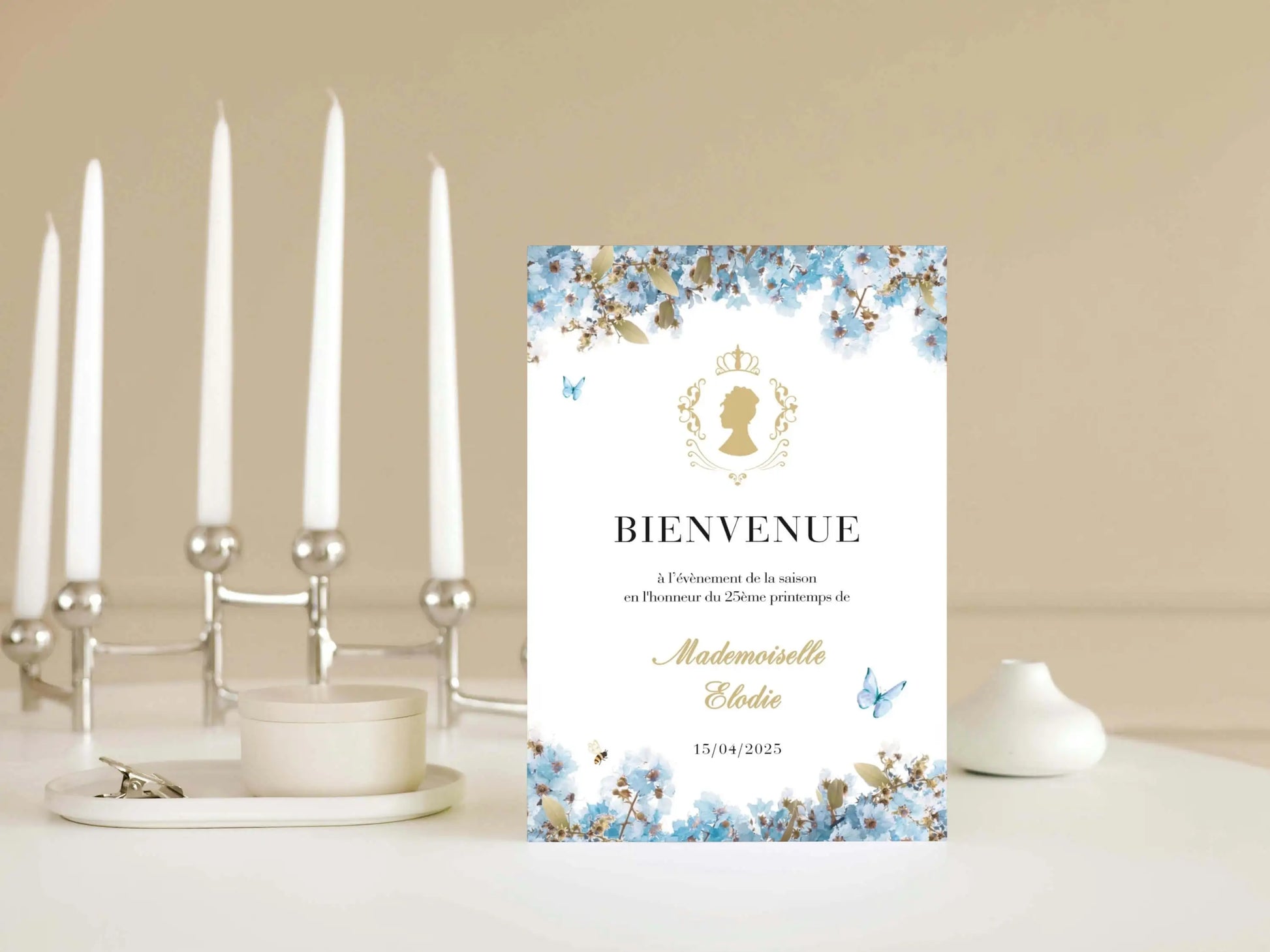Affiche bienvenue personnalisée avec fleurs BRIDGERTON