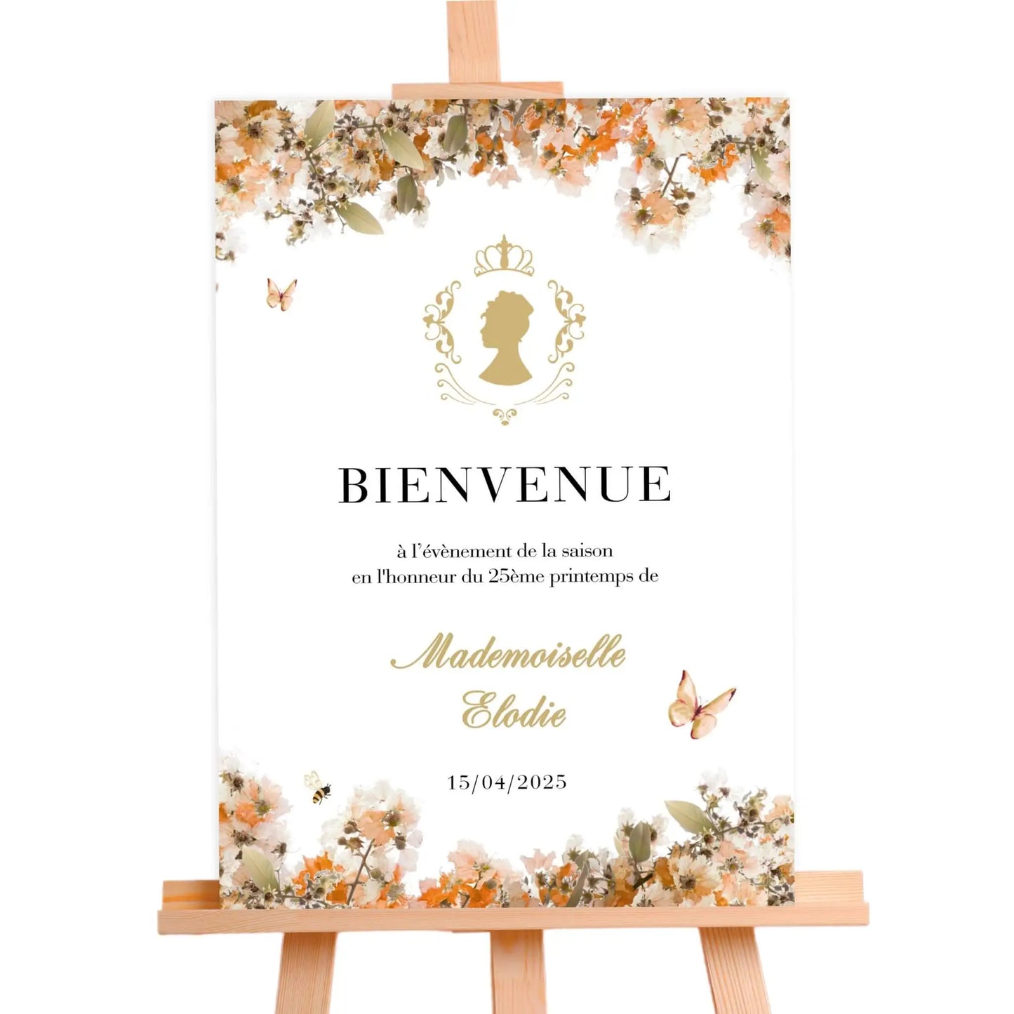 Affiche bienvenue personnalisée avec fleurs BRIDGERTON orange