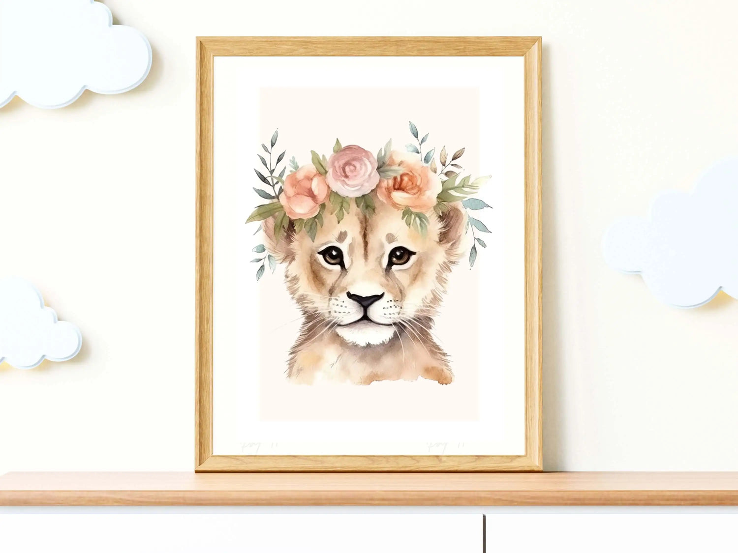 Affiche lion couronne de fleurs décoration chambre enfant bébé
