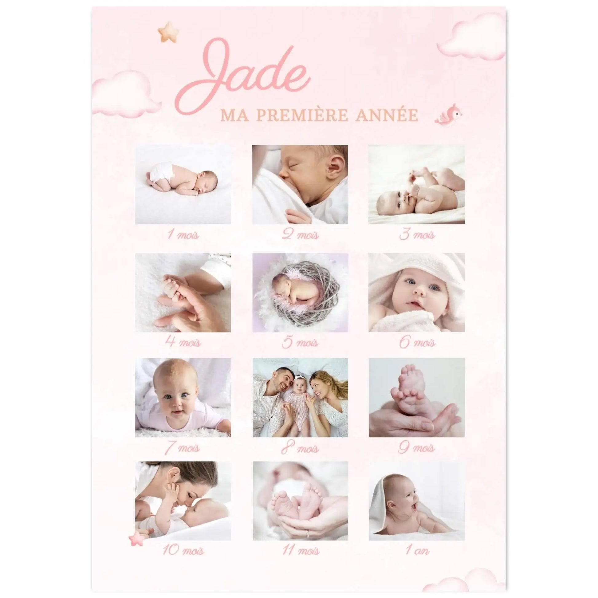 Affiche ma première année personnalisée OURSON ROSE