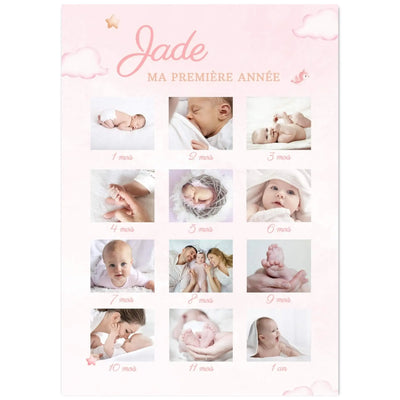 Affiche ma première année personnalisée OURSON ROSE