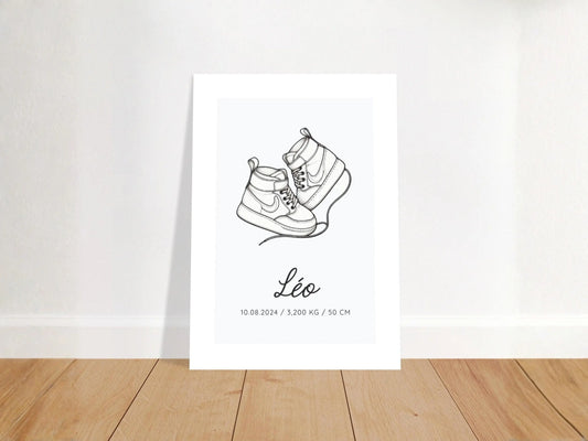 Affiche personnalisée naissance BASKET minimaliste lineart décoration chambre bébé garçon