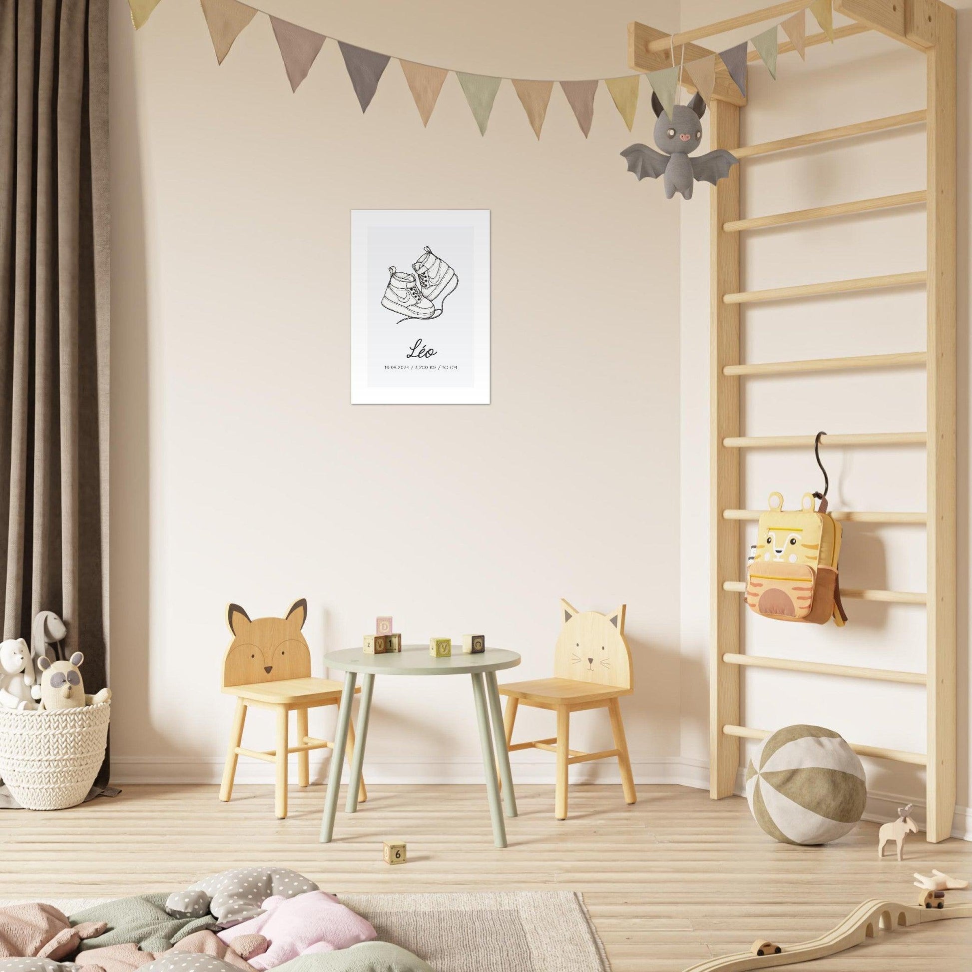 Affiche naissance BASKET minimaliste lineart décoration chambre bébé garçon