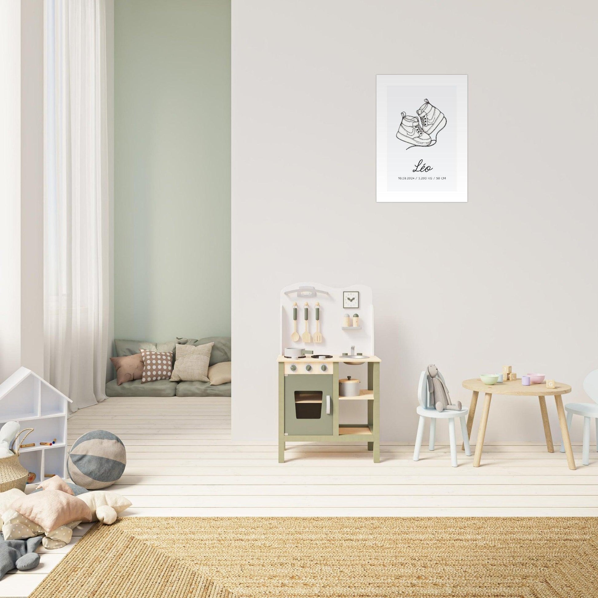 Affiche naissance BASKET minimaliste lineart décoration chambre bébé garçon