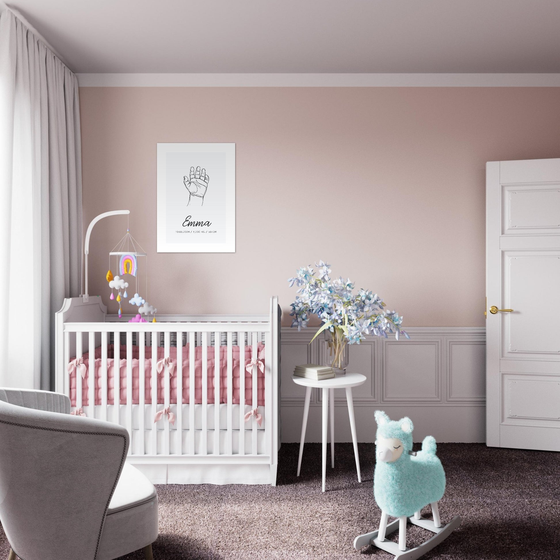 Affiche naissance MAIN BÉBÉ lineart minimaliste décoration chambre bébé