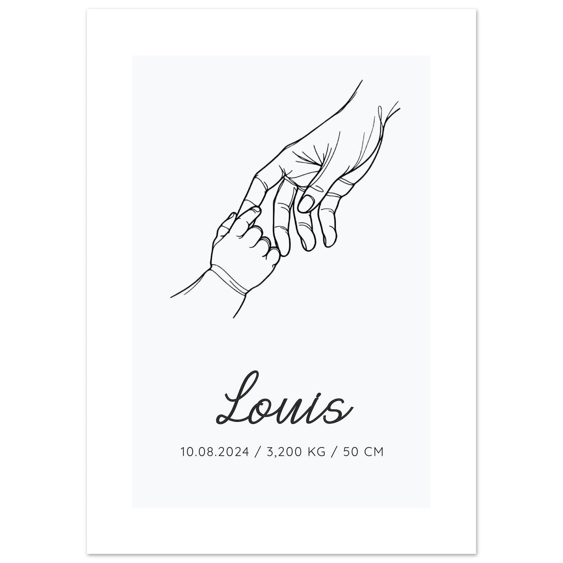 Affiche naissance MAIN DANS LA MAIN lineart