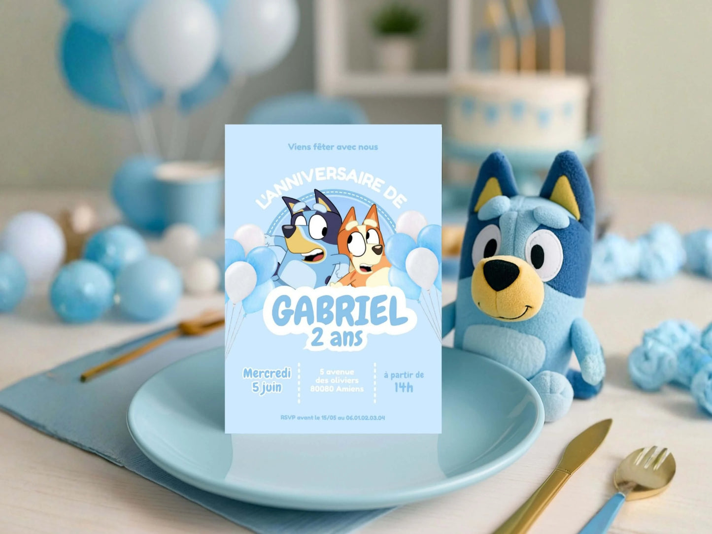 Invitations personnalisées BLUEY ballons