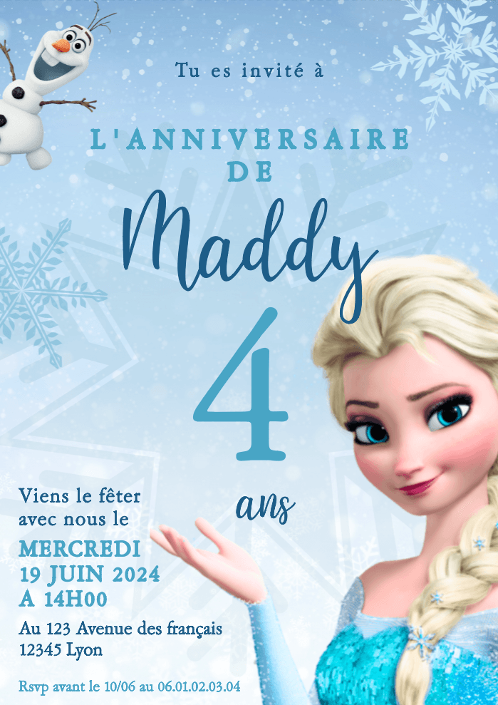 Invitations personnalisées LA REINE DES NEIGES - Papettelie