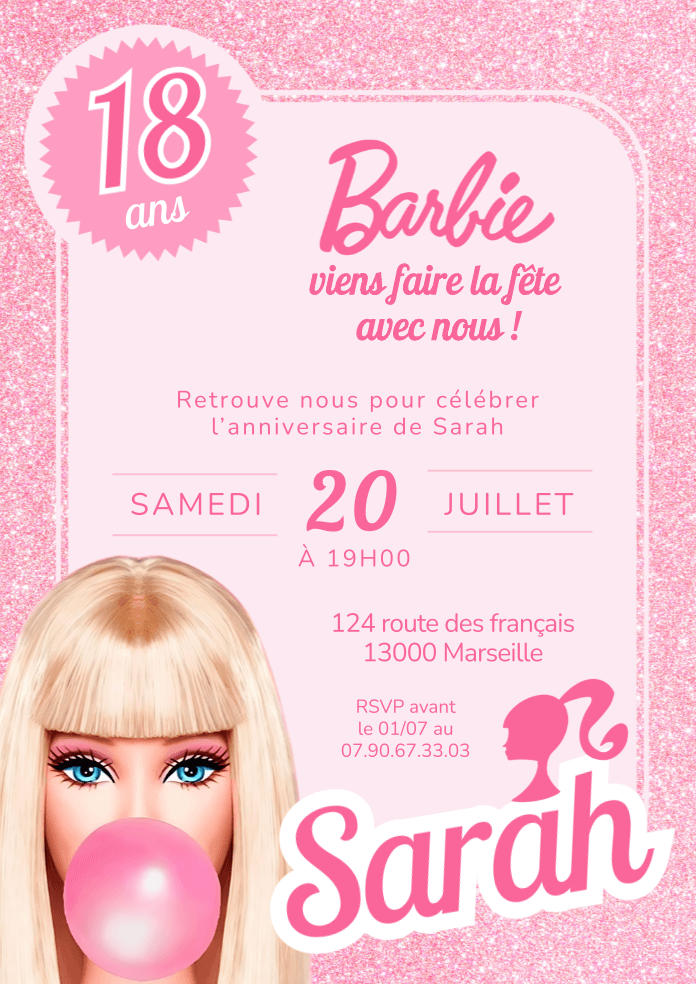 Invitations personnalisées BARBIE - Papettelie