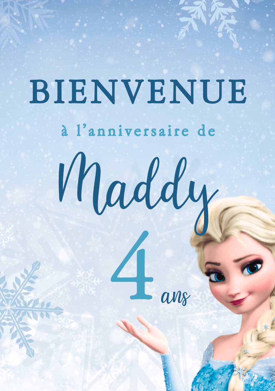 Affiche bienvenue personnalisée LA REINE DES NEIGES - Papettelie