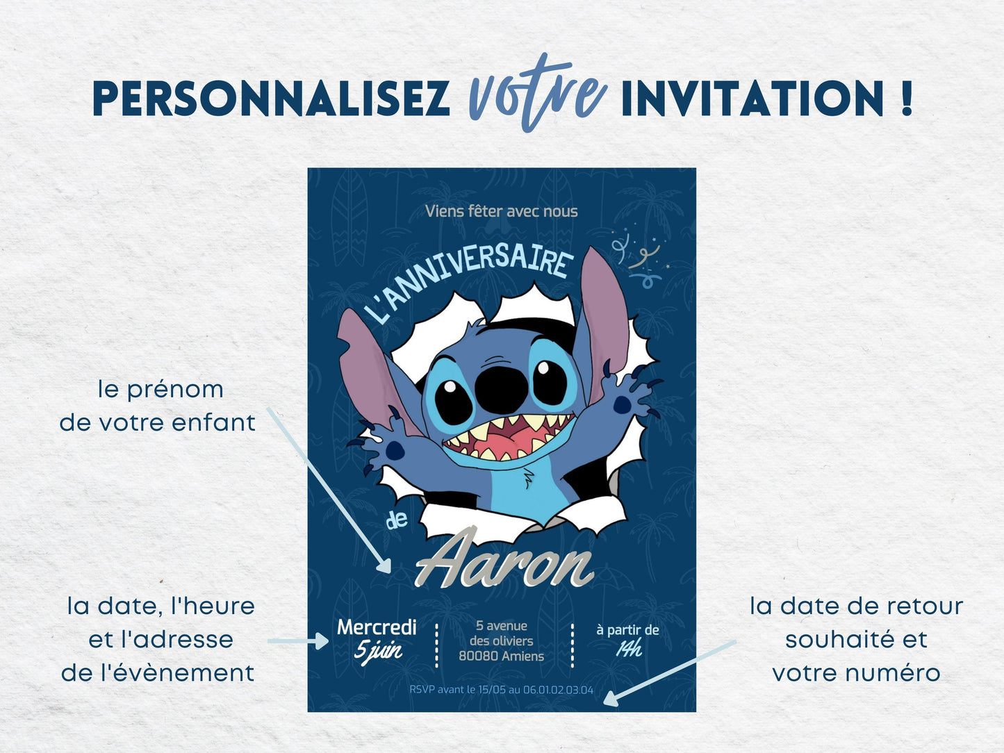 Invitations personnalisées STITCH - Papettelie