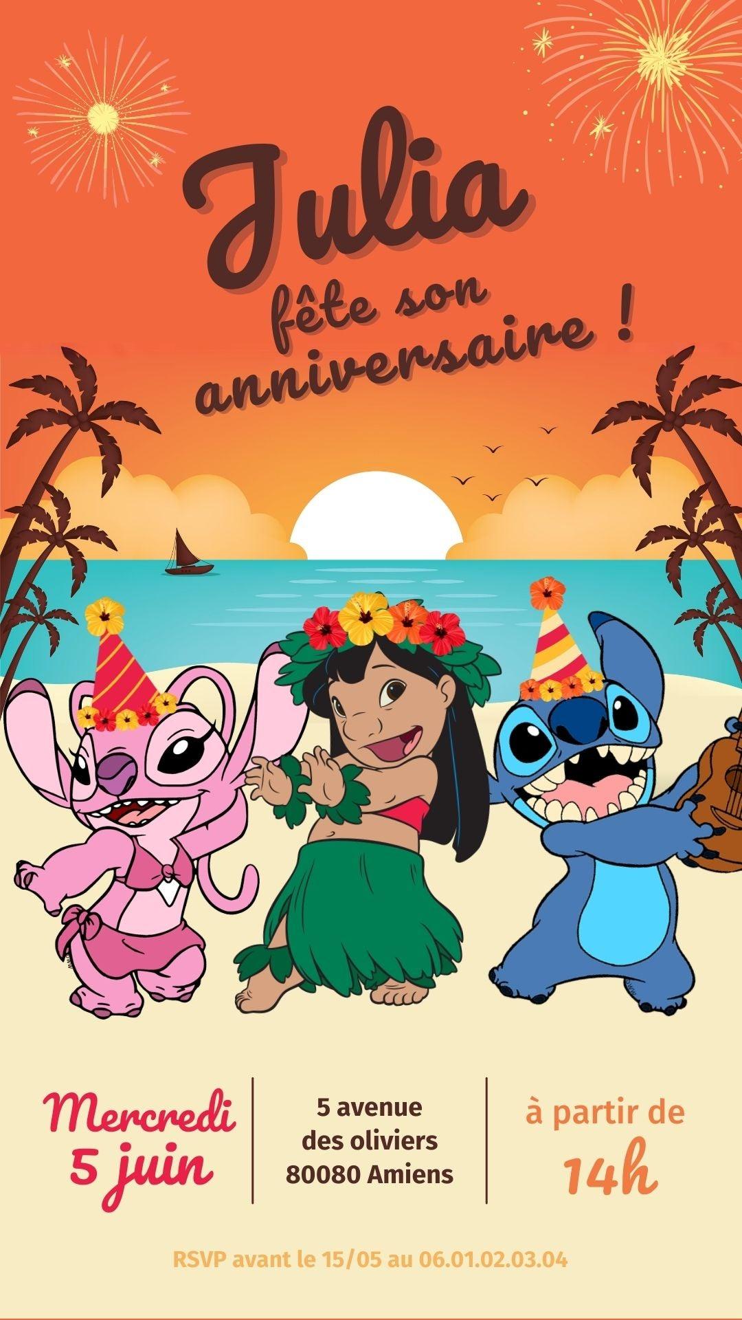 Invitation mobile personnalisée LILO, STITCH et ANGEL - Papettelie