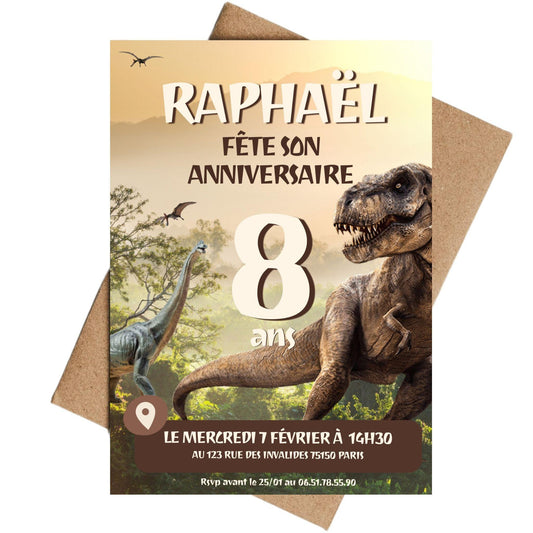 Invitations personnalisées DINOSAURE - Papettelie