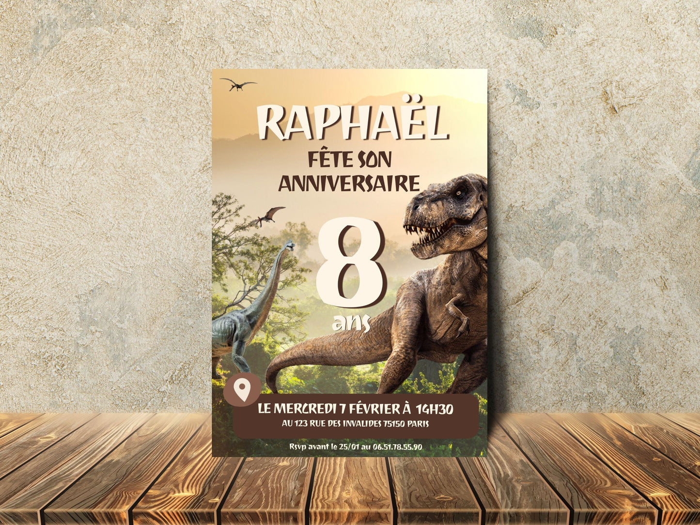 Invitations personnalisées DINOSAURE - Papettelie