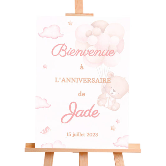 Affiche bienvenue personnalisée OURSON ROSE - Papettelie