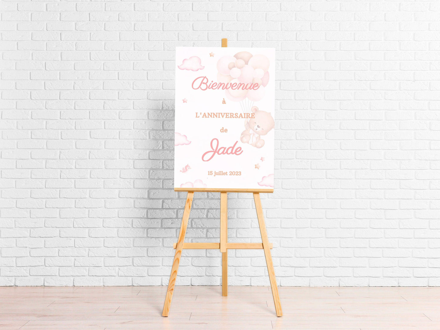 Affiche bienvenue personnalisée OURSON ROSE - Papettelie