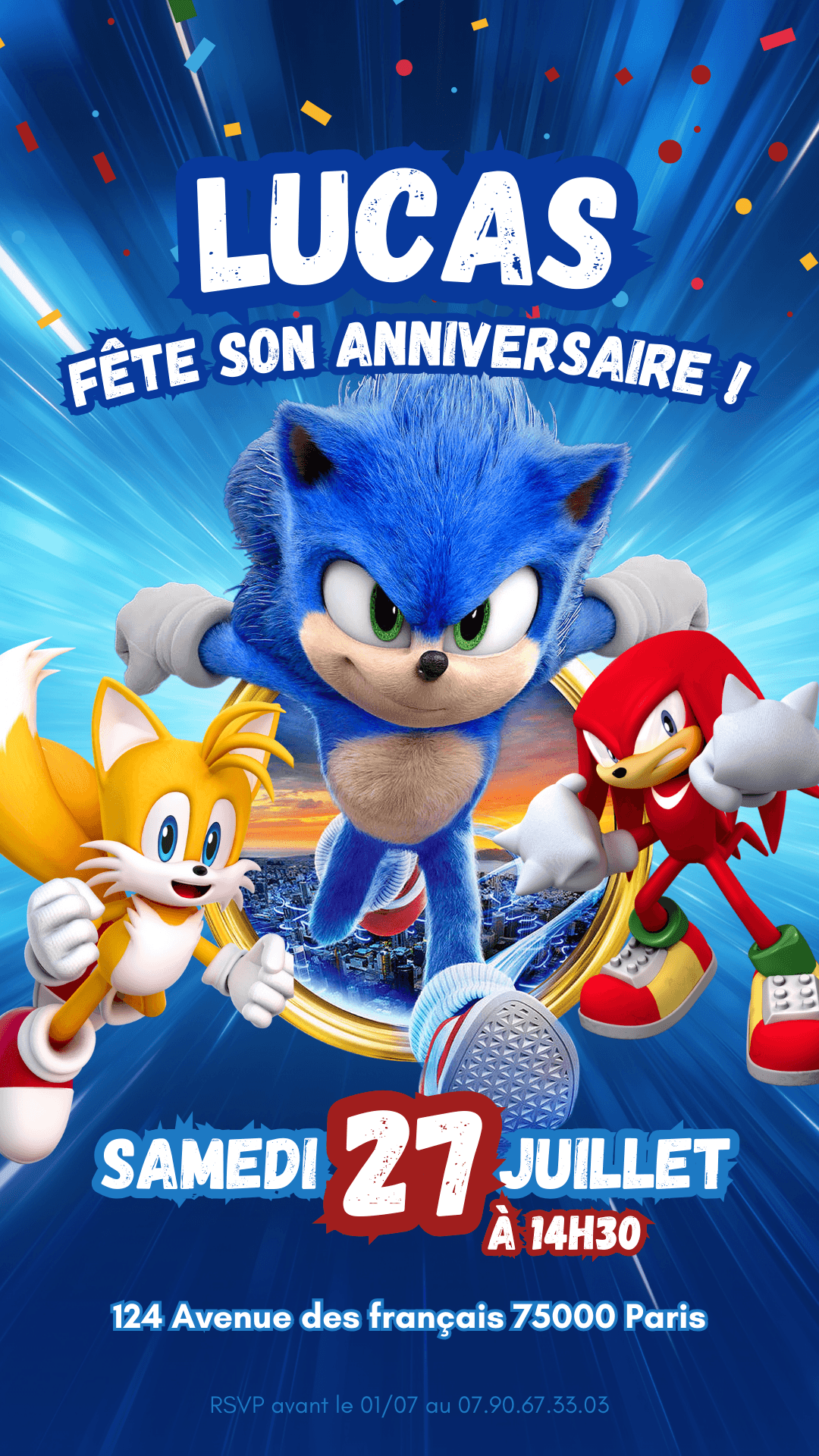 Invitation mobile personnalisée SONIC - Papettelie