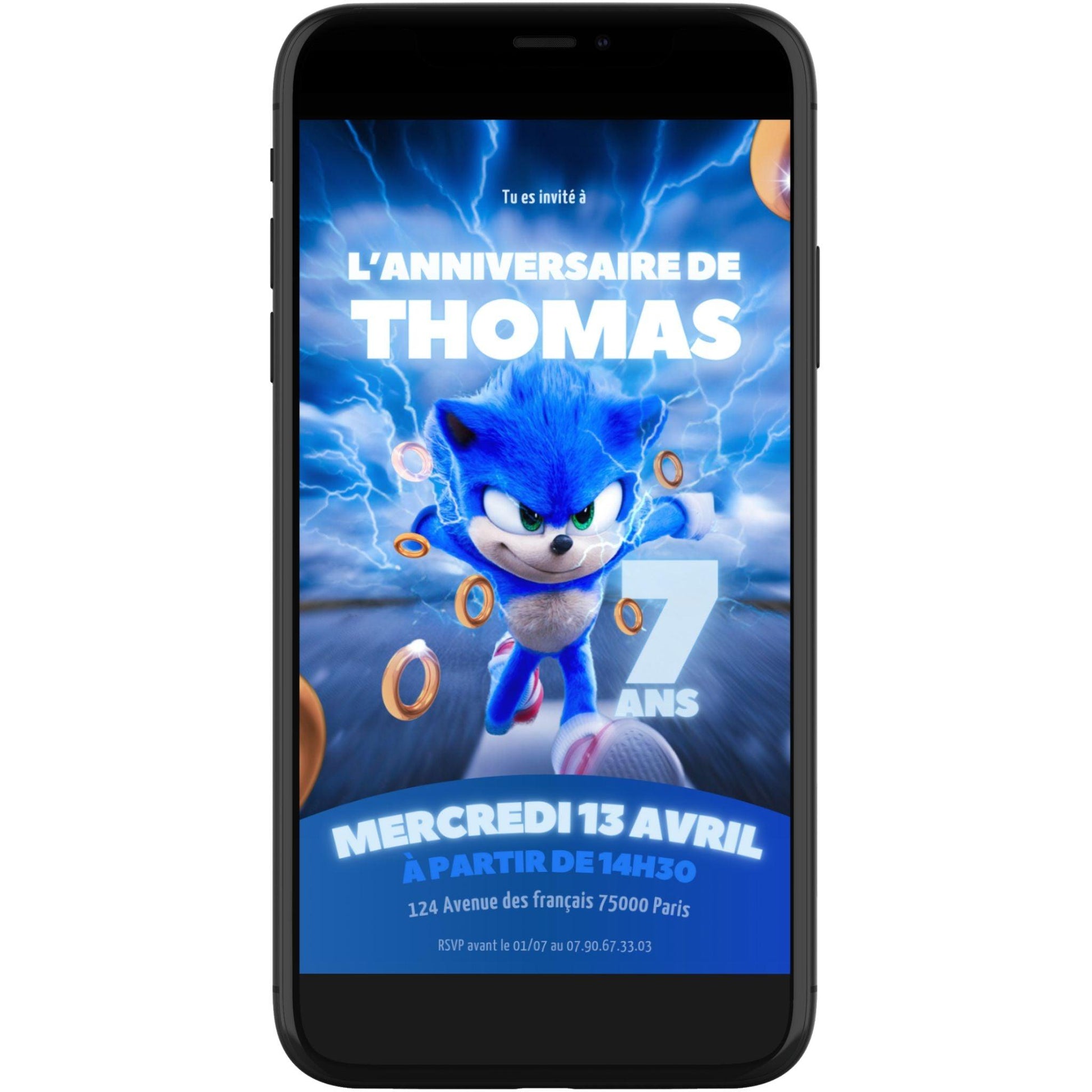 Invitation mobile personnalisée SONIC - Papettelie