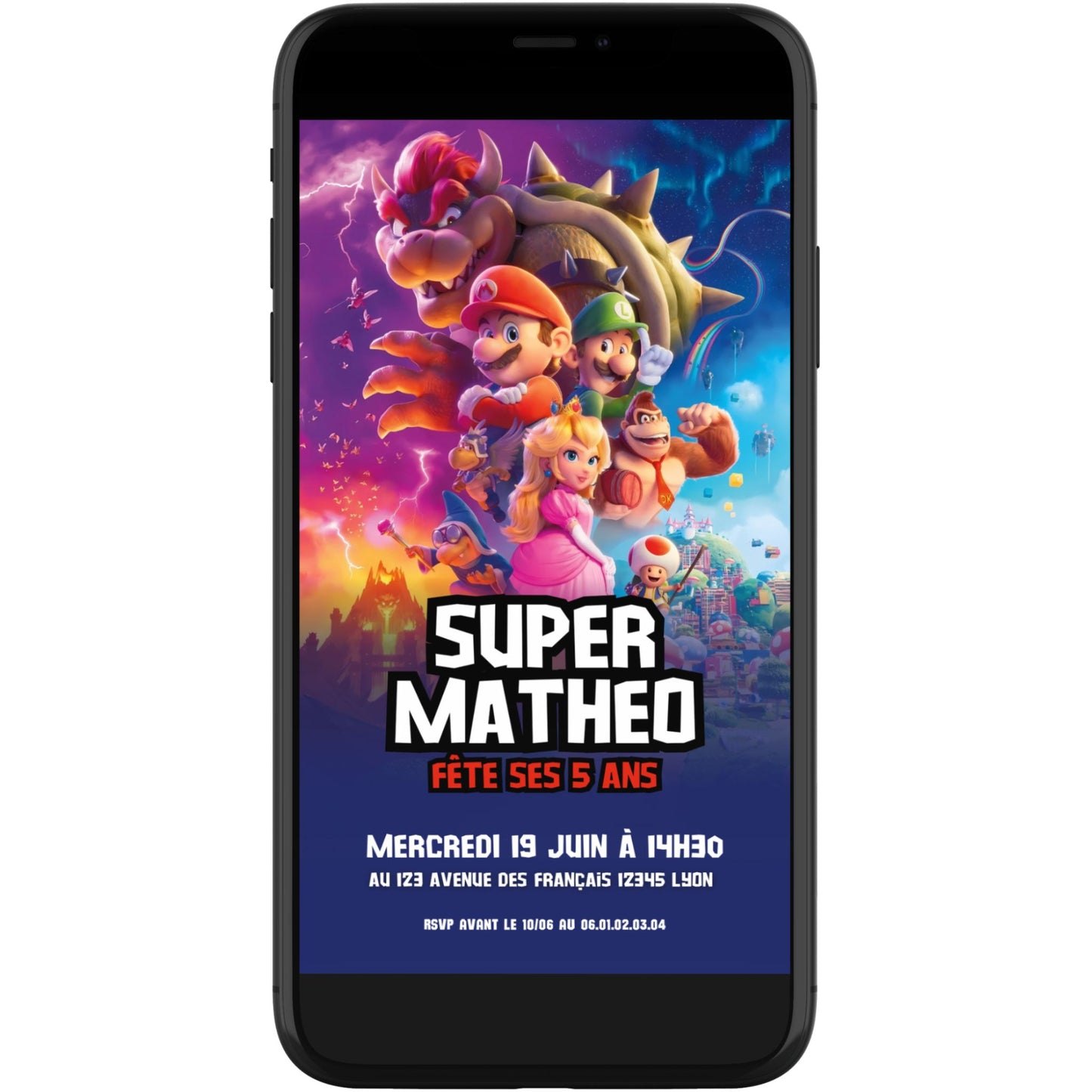 Invitation mobile personnalisée SUPER MARIO