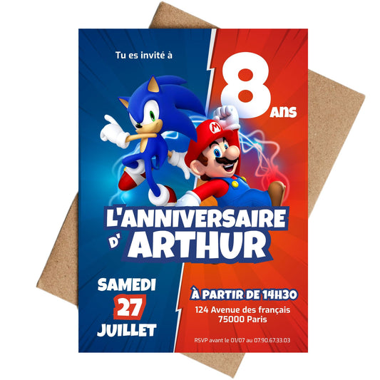 Invitations personnalisées MARIO & SONIC