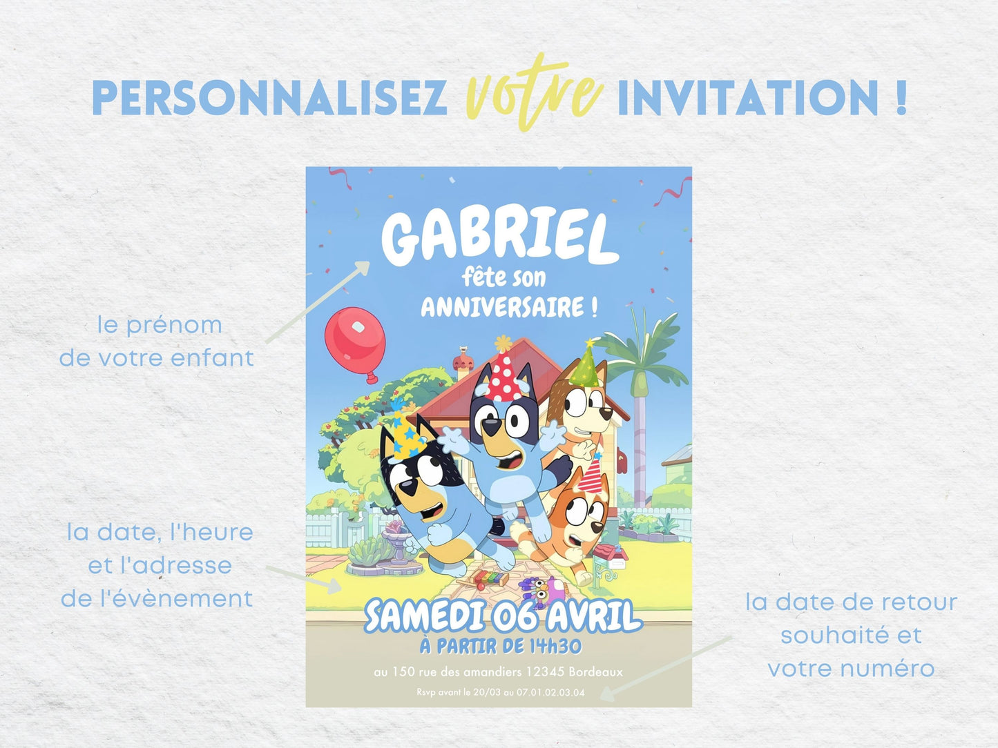 Invitations personnalisées BLUEY