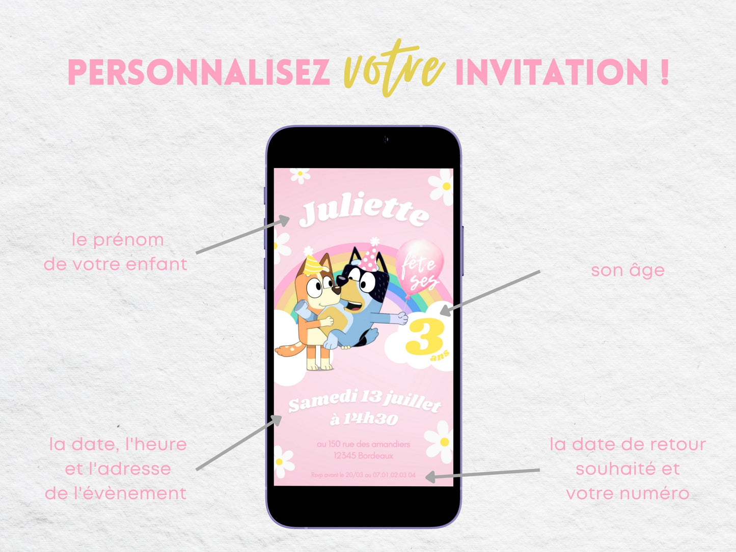 BLUEY personalized mobile invitation