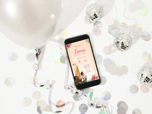 Invitation anniversaire fille mobile personnalisée VAIANA