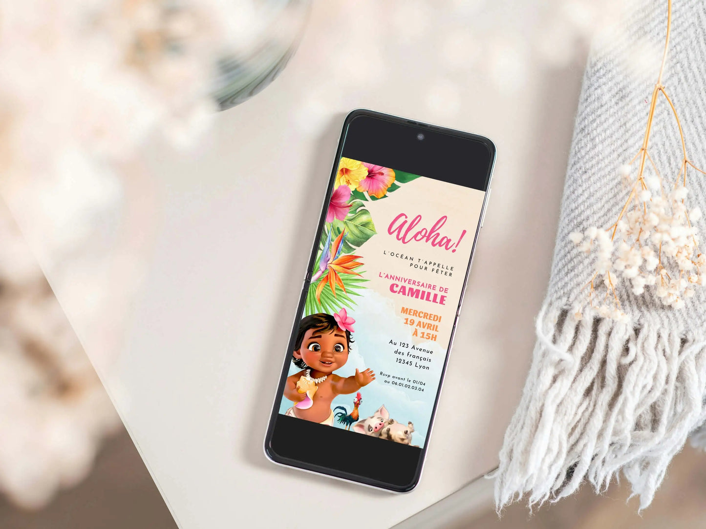 Invitation digitale anniversaire mobile personnalisée VAIANA MOANA