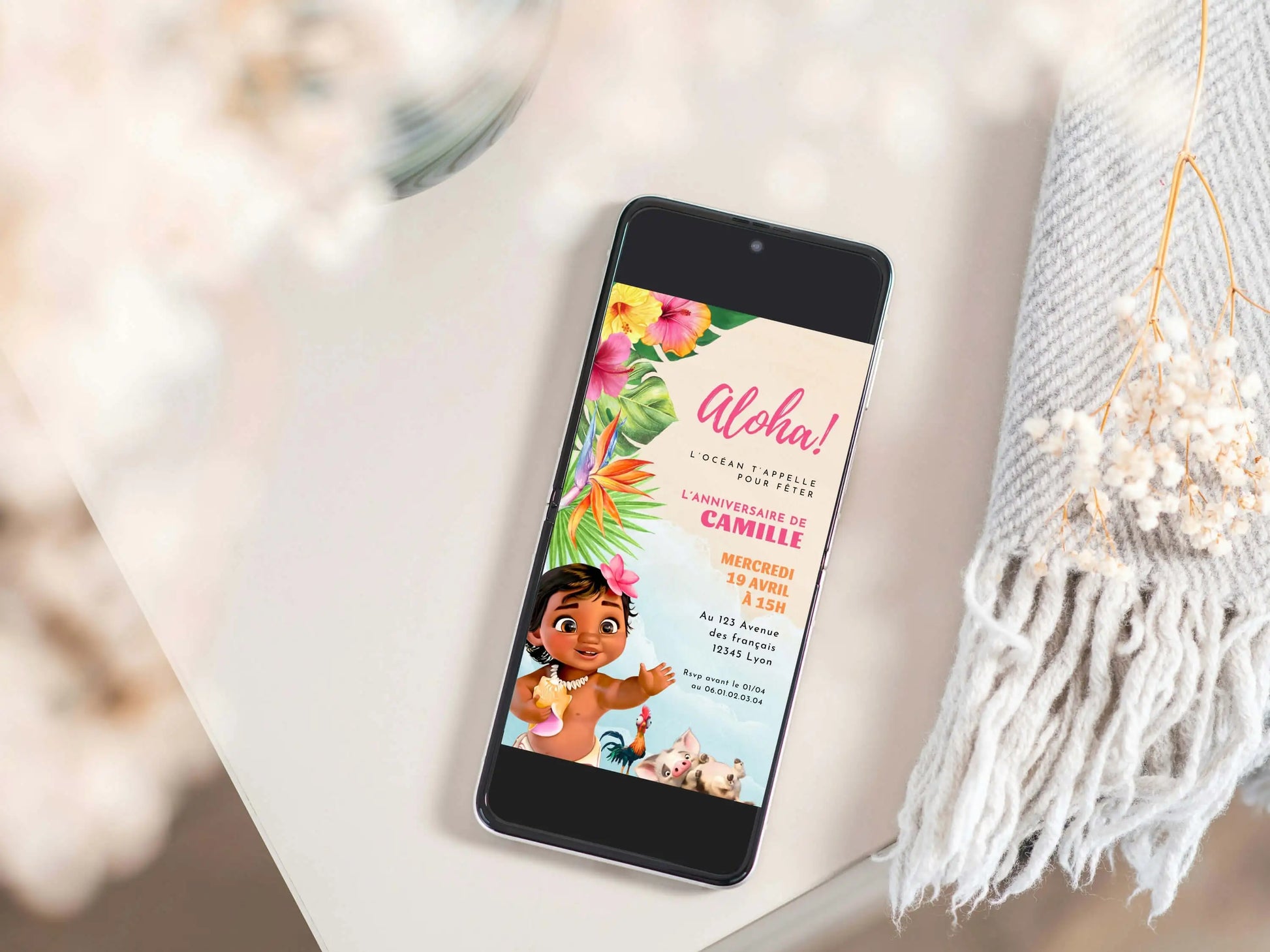 Invitation digitale anniversaire mobile personnalisée VAIANA MOANA