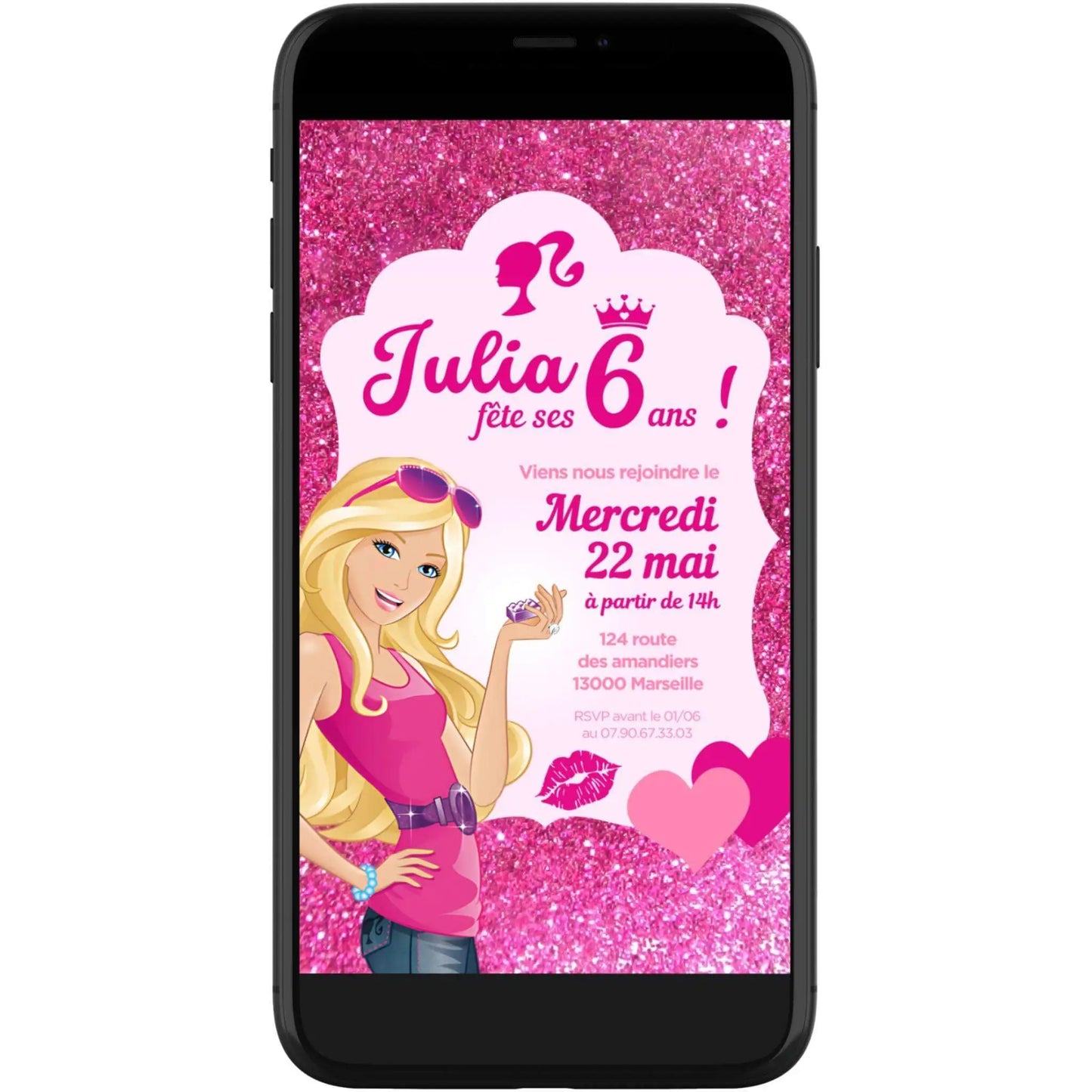 Invitation mobile anniversaire personnalisée BARBIE
