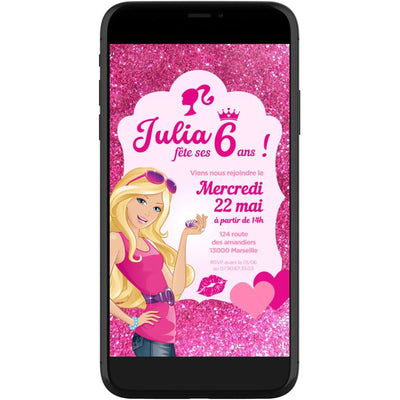 Invitation mobile anniversaire personnalisée BARBIE