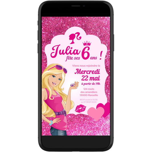 Invitation mobile anniversaire personnalisée BARBIE