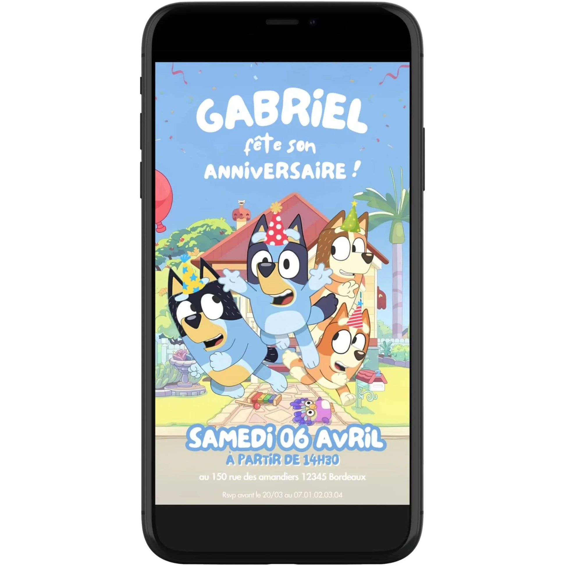 Invitation mobile anniversaire personnalisée BLUEY