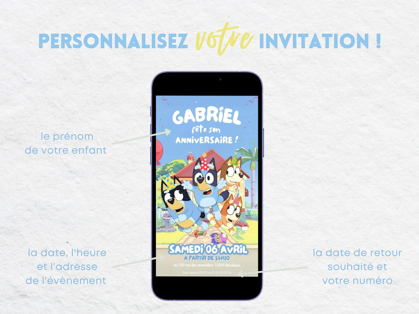 Invitation mobile anniversaire personnalisée BLUEY