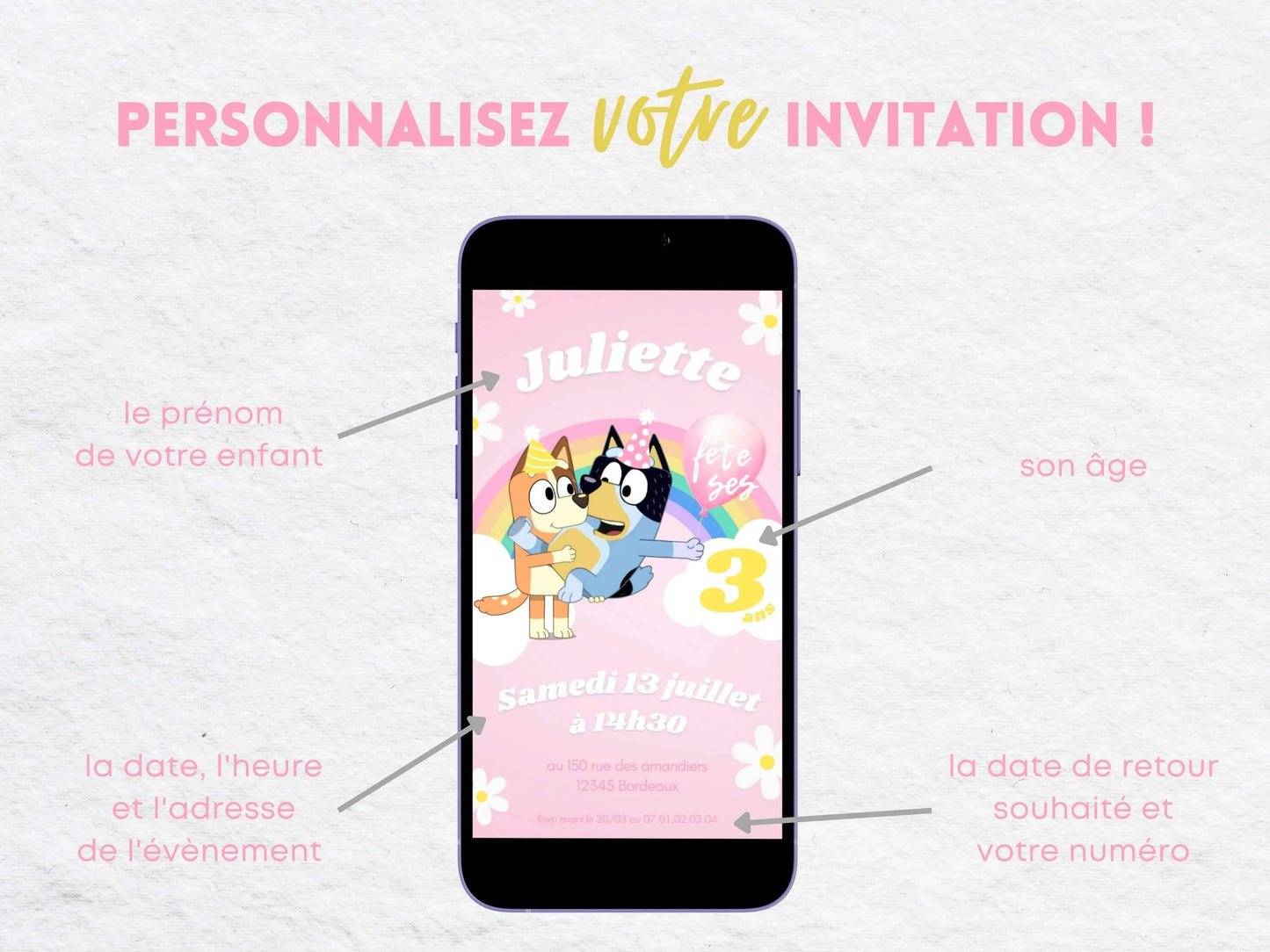 Invitation mobile anniversaire personnalisée BLUEY