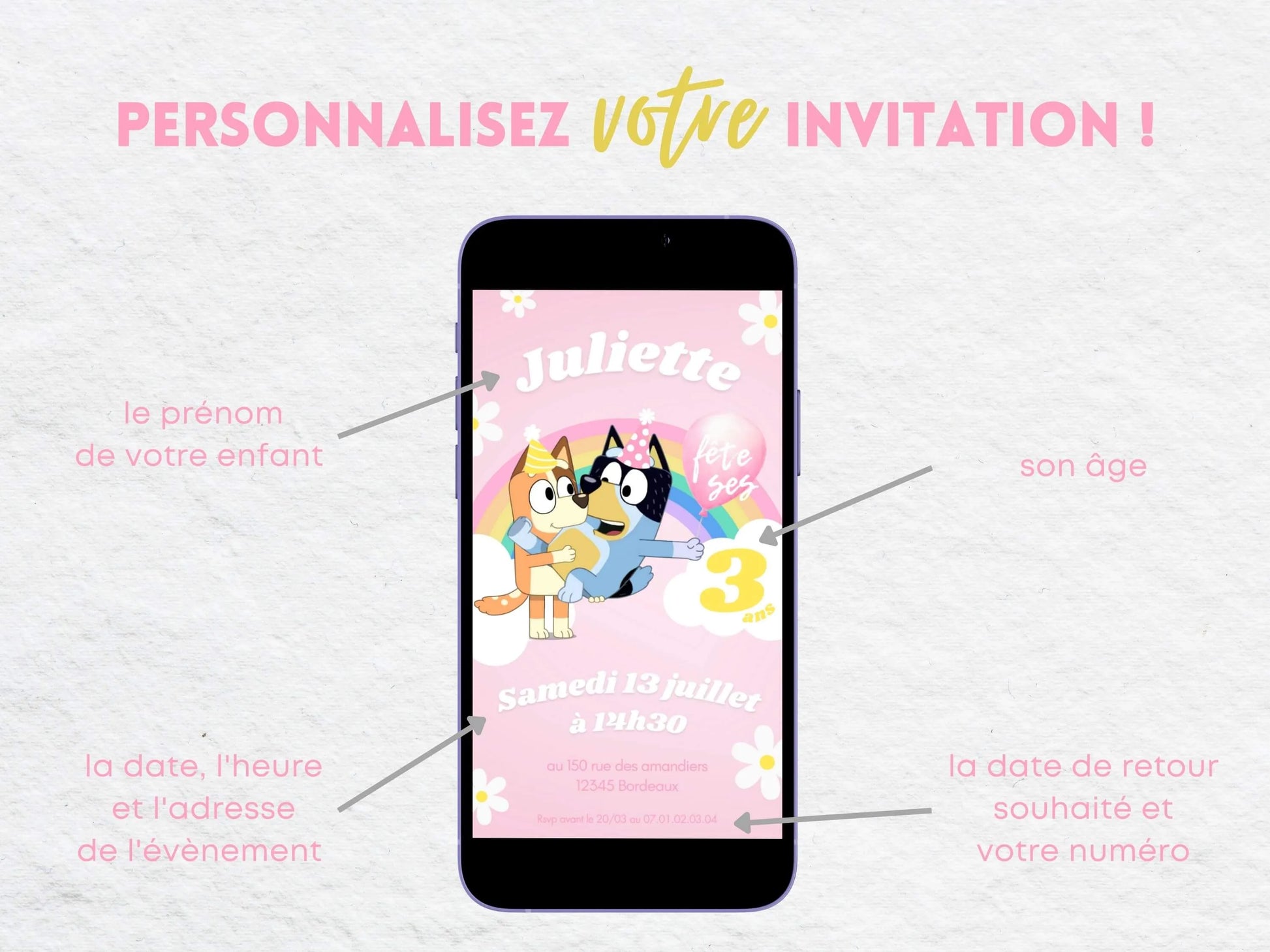 Invitation mobile anniversaire personnalisée BLUEY