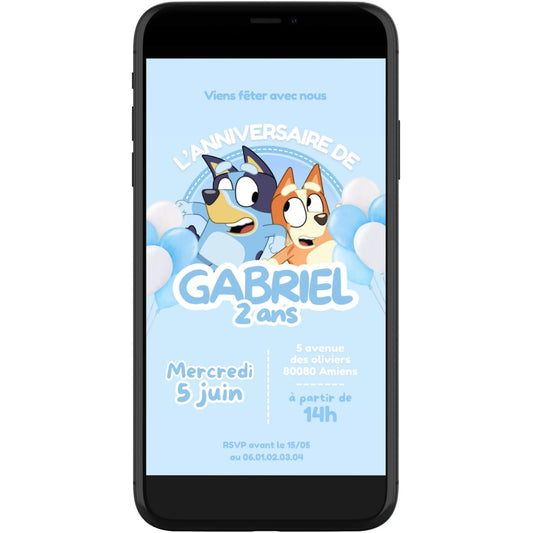 Invitation mobile anniversaire personnalisée BLUEY